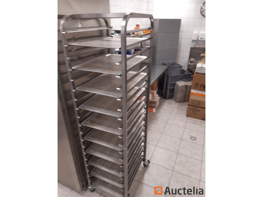 Chariot plaques pain 20 niveaux, boulangerie, alu, roues frein. Cuisson