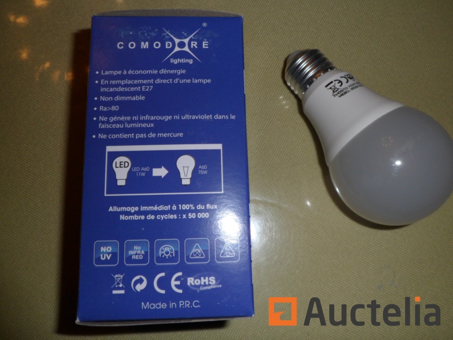 Lot de 10 Ampoules LED SMD E27 A60 9W Blanc chaud CREALYS